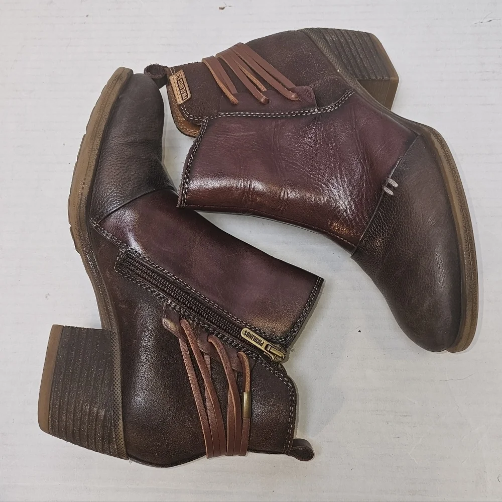 Pikolinos Leather Ankle Boots EU 36 / US 6 – Brown Two-Tone Western Boho Booties - Picture 7 of 11